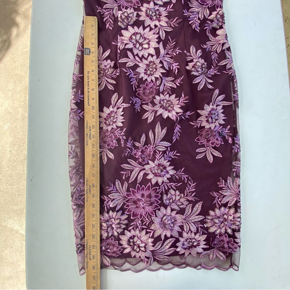NEW Alex Evenings Embroidered Floral Lace Cocktail Dress Cap Sleeves Size 6 Plum - Picture 5 of 14
